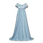 Daphne Costume Dress for Women Vintage Regency Dress Victorian Ball Gown High Waistline Jane Austen Dress (XXXL, Blue)