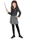 HARRY POTTER Fille Déguisement Hermione Granger Costume avec Baguette et Perruque Noir 9-10 Ans