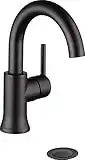 Delta Faucet Trinsic Matte Black Bathroom Faucet, Single Hole Bathroom Faucet, Single Handle Bathroom Faucet, Diamond Seal Technology, Drain Assembly, Matte Black 559HA-BL-DST