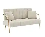 Modern Upholstered Velvet Loveseat Sofa: 60" Mid Century 2 Seater Sofa - Cashmere Sofa Couch with 2 Pillows - Gold Metal Legs - Small Spaces Bedroom Apartment Office Living Room (Beige)