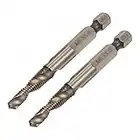 sourcing map Combination Drill and Tap Bit, 1/4" Hex Shank M6 x 1 Metric Titanium Coated High Speed Steel 6542 Spiral Flute Drilling Tapping Tool 2pcs