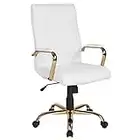 Flash Furniture Whitney High Back Desk Chair - White LeatherSoft Executive Swivel Office Chair with Gold Frame - Swivel Arm Chair