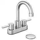 Bathroom Faucets for Sink 3 Hole, Bathroom Sink Faucet, Faucet for Bathroom Sink 4 Inch 2 Handle Centerset, Bathroom Faucet, Lead-Free, Vanity Faucet with Copper Pop Up Drain (Brushed Nickel)