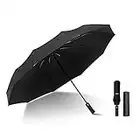 Kono Travel Windproof Umbrella Automatic Open Umbrellas with 10 Ribs Folding Rain Umbrella (Black)