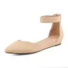 DREAM PAIRS Women's Nude Nubuck Low Wedge Ankle Strap Flats Shoes Size 8.5 M US Amiga