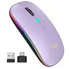 TQQ Mouse wireless ricaricabile, mouse retroilluminato a 7 colori con mini ricevitore USB da 2,4 GHz, mouse gaming, compatibile con laptop, PC, Compatibilità, Chromebook, Notebook