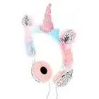 Claire's Unicorn Headphones Multicoloured Glitter Ear Covers with Pink Cable