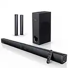 180W Sound Bar MEREDO 2 in 1 Detachable Soundbar for TV 2.1CH Soundbar with Subwoofer 5 EQ Modes Treble & Bass Adjust (ARC Cable) Optical/BT 5.0/AUX, 12L Deep Bass for Home Theater-37 Inch