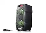 SHARP PS-929 Party Speaker Boombox con función karaoke, microfono incluido, TWS, Bluetooth 2 puertos USB, 2 puertos 6.3 mm, luces multicolor más luz estroboscópica, 180W de potencia y bateria integra