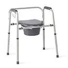 Medline Steel 3-in-1 Bedside Commode, Portable Toilet with Microban Protection, Can be Used as Raised Toilet Seat Riser, Gray