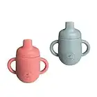 SILISMOOTH Silicone Sippy Cup with Spout (6M+) Convertible to Snack Cup (200 ml) Set of 2 / BPA Free, Dishwasher & Microwave Safe, Premium Quality Soft Silicone for Babies and Toddlers, Heat & Cold Resistant, Unbreakable Training Cup Easy Grip (Dark Sage and Burnt Orange)