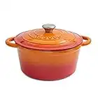 Cast Iron Pot with Lid – Non-Stick Ovenproof Enamelled Casserole Pot – Sturdy Dutch Oven Cookware – Orange, 4.7L, 24cm – by Nuovva