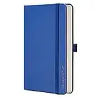 EMSHOI Pocket to Do List Daily Planner - 16.8 x 9.6cm Small A6 Notebook with 192 Pages, 100GSM Thick Paper, Hourly Schedule, Hardcover Leather, Pen Holder - Blue