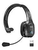 TECKNET Trucker Bluetooth Headset with Microphone Noise Canceling Wireless On Ear Headphones, 55H Hands Free Wireless Headset for Cell Phone Computer Office Home Call Center Skype (Black)