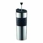 Bodum Insulated Stainless-Steel Travel French Press Coffee and Tea Mug, 0.45-Liter, 15-Ounce, Black