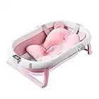 SONARIN Foldable Baby Bathtub with Temperature Sensing,Collapsible Bath Tub,Portable Safe Shower Basin with Cushion Pad Water Plug Non-Slip Support Leg for Newborn,Toddler,Infant(Pink)