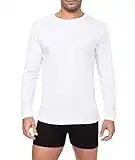 Camiseta Interior Térmica Algodón Manga Larga Hombre Cuello Redondo Colores Lisos (Blanco, XL)