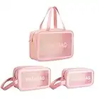 Bolsas de Aseo Transparente 3 en 1, OPPLESIN Neceser Transparente para Piscina,Baño,Viaje,Vuelo (Rosa)