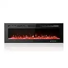 Maxhonor Electric Fireplace Recessed Wall Mounted Heater with Remote Control Timer 12 Flame Colors 5 Flame Settings Glass Panel, 1500/750W,(50 Inch, Black)