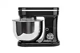 Daewoo SDA1757 1200W Stand Mixer with 5L Stainless Steel Bowl and Strong Motor Handles with Whisk, Hook and Beater Attachments, Features Splashguard Lid and Silicon Suction Feet- 220-240V, Black