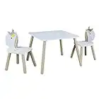 HOME DECO KIDS Table et 2 Chaises Licorne Lily Enfant Deco Chambre Mobilier Decoration Meuble, Blanc-fushia-turquoise-violet, 55.00 x 55.00 x 43.00