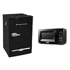 Frigidaire EFR376-BLACK 3.1 Cu Ft Black Retro Bar Fridge & COMFEE' EM720CPL-PMB Countertop Microwave Oven with Sound On/Off, ECO Mode and Easy One-Touch Buttons, 0.7cu.ft, 700W, Black