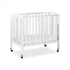 Dream On Me 3 in 1 Portable Folding Stationary Side Crib in White, Greenguard Gold Certified, Safety Wheel with Locking Casters, Convertible, 3 Mattress Heights