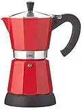 cilio Espressokocher Classico für 6 Tassen | elektrisch 480W | Ø 11,5 cm Höhe: 25 cm | Aluminium | Rot | integrierte Herdplatte | mit Warmhaltefunktion und Reduziersieb | für Reisen oder Camping