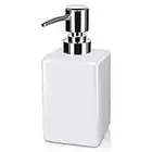 Dispensador de jabón de cerámica, 320 ml cuadrado clásico jabón y loción dispensador para cocina/baño/lavandería, champú recargable, jabón de manos, jabón de platos, aceite esencial (blanco)