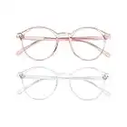 Amazon Brand -Eono 2er-Pack Blaulicht-Blocker-Brillen für Frauen Männer - Runde Vintage-Brille ohne Sehstärke - Anti-UV400/Blaulicht-Brille (Klar + Rosa)