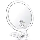 AMISCE Travel Handheld Makeup Mirror 2-Sided with 1X 20X Magnification & Adjustable Handle/Stand, Portable, Small, Girl Women Mother's Gift