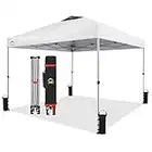 CROWN SHADES 10x10 Pop Up Canopy, Patented Center Lock One Push Instant Popup Outdoor Canopy Tent, Newly Designed Storage Bag, 8 Stakes, 4 Ropes, Silver-Coated White