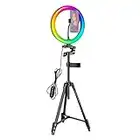 Neewer 10-inch RGB Selfie Ring Light with Tripod Stand, 29 Colors Modes Dimmable USB LED Ring Light with 433MHz Remote Control and 2 Phone Holders for Makeup/Live Streaming/YouTube/TikTok/Photography