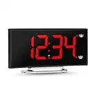 Marathon CL030070BK-RD USB Alarm Clock Charger with 7 Inch Dimmable Curved Screen. 2 Alarms and Snooze Function. Battery Backup Included. Hotel Collection. (Black Case with Red LED Digits)