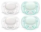 Philips AVENT Ultra Soft Pacifier, 0-6 Months, Arctic White/Green, 4 Pack, SCF214/40