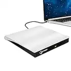 Gotega External DVD Drive, USB 3.0 Portable CD/DVD-RW Drive/ DVD Player for Laptop CD ROM Burner Compatible with Laptop Desktop PC Windows Linux OS Apple Mac White