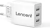 LENCENT Cargador USB Pared con 3 Puerto, 17W/3.4A Cargador de Móvil con Tecnología Auto-ID, Enchufe Multipuerto Europeo para Teléfonos Móviles, Tabletas