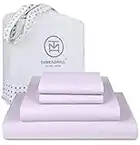 Threadmill 100% Cotton Sheets for King Size Bed | 4 Pc King Bed Sheets Set | Soft, Breathable Lightweight Solid Sateen for All-Season Use | Snug Fit Elastic Deep Pocket King Sheets | Lilac