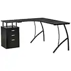 HOMCOM L-Shaped Computer Desk Table with Storage Drawer Home Office Corner Industrial Style Workstation, Black