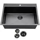 SHACO 33 Inch Black Kitchen Sink Drop In, 33x22 Large Top Mount Gunmetal Black Farmhouse Sink, Single Bowl Basin SUS304 Stainless Steel Wet Bar Prep Sink