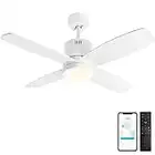 Ohniyou 38'' Remote Control - Small Outdoor Ceiling Fans with Light for Patio APP Control - Dimmable Quiet DC Ceiling Fan for Sunroom Screen Porch Living Room Bedroom(White)