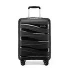 Kono 55x40x20cm Hand Cabin Luggage Lightweight Polypropylene Hard Shell Carry On Suitcase Trolley with TSA Lock Spinner Wheels (Black)