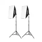 Fovitec 2-Light Fluorescent Studio Lighting Kit, 50cm x 72cm Quick Setup Softboxes, 650W Continuous Light and Stands for Portraits, Product Photos, Vlogging, Video Conferencing, and Live Streaming