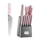 hecef Set Coltelli da Cucina, Professionali Coltello da Cucina 14 pezzi in Acciaio Inossidabile, Ceppo Coltelli con Blocco in Legno, Include Forbici da Cucina, Coltelli da Bistecca e Affilacoltelli