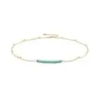 18K Gold Plated Satellite Chain Choker Turquoise Beads Bar Necklace Handmade Adjustable Pendant Jewelry for Women 16"+ 2"