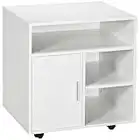 HOMCOM Soporte para Impresora Multifuncional Armario de Oficina Móvil con Estante Puerta Ruedas Espacio Amplio de Almacenaje 60x50x65,5 cm Blanco