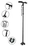 Folding Cane with Led Light, Adjustable Canes and Walking Sticks for Men and Women, Walking Cane Stick for Elderly with Cushion T Handle and Pivoting Quad Base