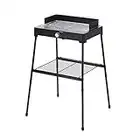 SEVERIN PG 8561 Barbecue elettrico 2200W con stand e temperatura regolabile con manopola a luce LED fino a 250 °C, Grill elettrico in acciaio, Griglia da tavolo per interni ed esterni, Nero