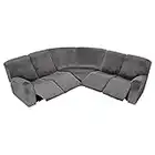 5 Seat Recliner Sofa Covers 7 Piece Velvet Stretch Soft 5-Seat Corner Reclining Sofa L-Shaped Sectional Couch Slipcovers Furniture Protector (Grey)