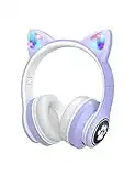 VuyKoo Auriculares Bluetooth para Niños con Micrófono/Luces LED, Cascos Inalámbricos, Sonido Estéreo, Auriculares Inalámbricos para Movil, Tablet,Laptops, para Regalo de cumpleaños/crisma (Morado)